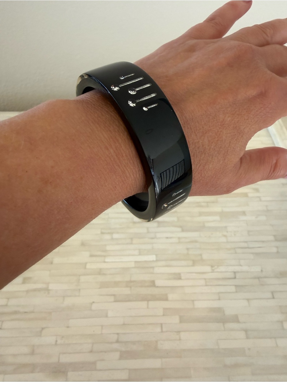 Black Bangle Bracelet With Sparkle Crystal Enlay All Around